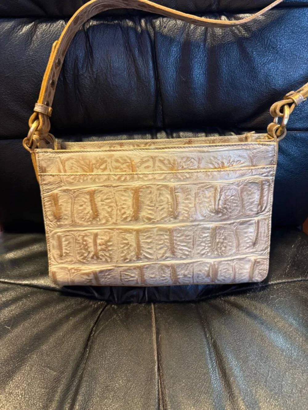 Vintage Brahmin Medium Christine (?) Champagne Orinoco Shoulder Bag